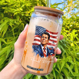 Ronald Reagan Patriotic American Flag President Glass Can TS14 Black Print Your Wear