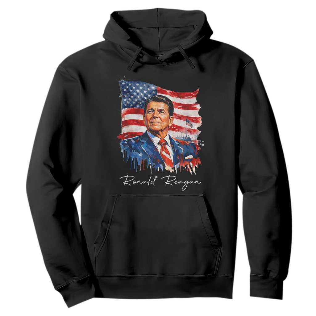 Ronald Reagan Patriotic American Flag President Hoodie TS14 Black Print Your Wear