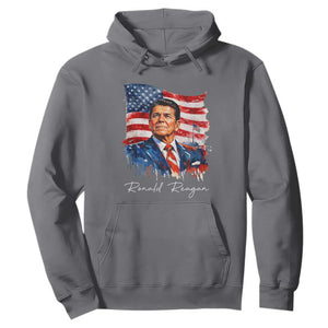 Ronald Reagan Patriotic American Flag President Hoodie TS14 Charcoal Print Your Wear