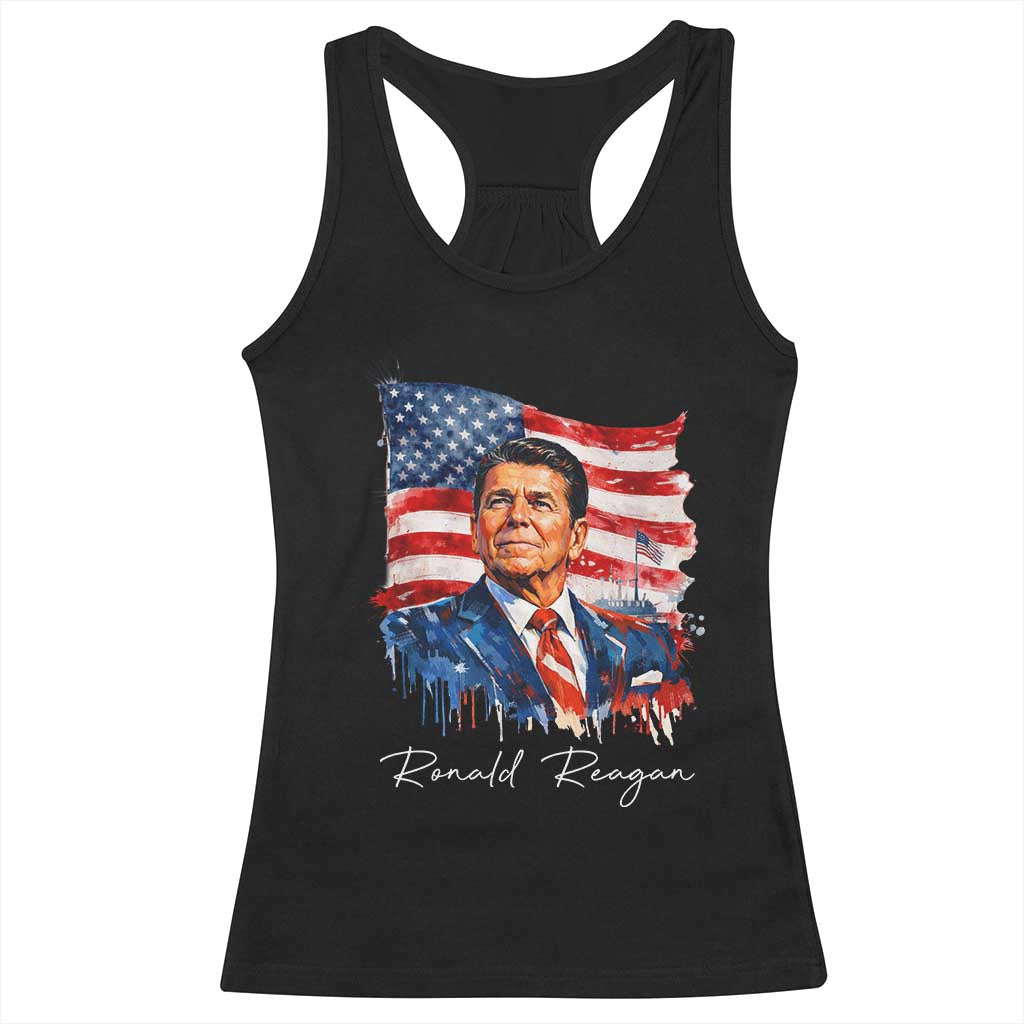 Ronald Reagan Patriotic American Flag President Racerback Tank Top TS14 Black Print Your Wear