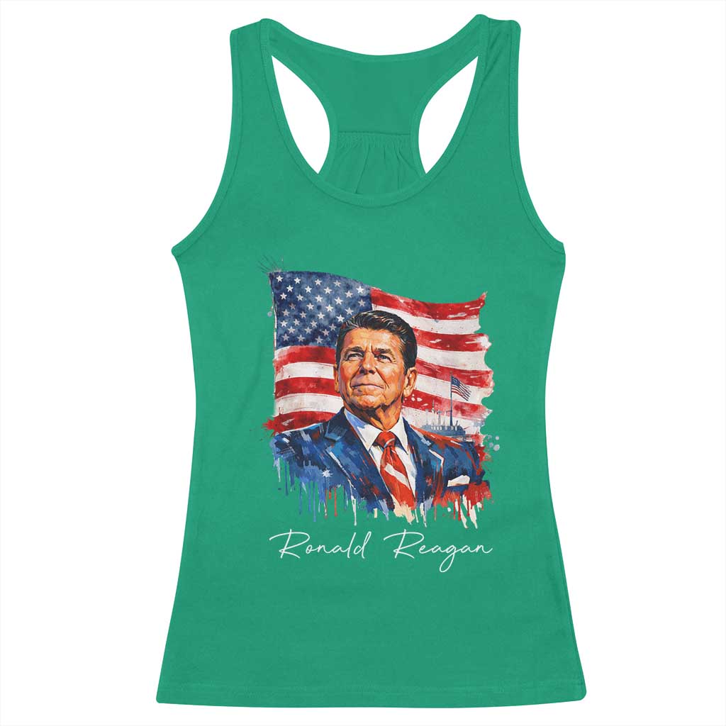 Ronald Reagan Patriotic American Flag President Racerback Tank Top TS14 Irish Green Print Your Wear