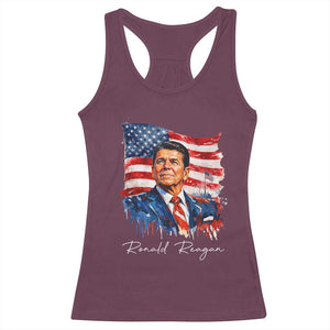 Ronald Reagan Patriotic American Flag President Racerback Tank Top TS14 Maroon Print Your Wear