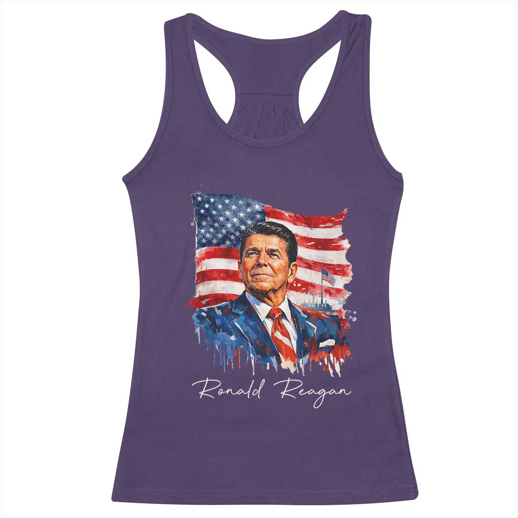 Ronald Reagan Patriotic American Flag President Racerback Tank Top TS14 Purple Print Your Wear