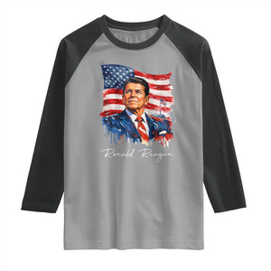 Ronald Reagan Patriotic American Flag President Raglan Shirt TS14 Sport Gray Black Print Your Wear