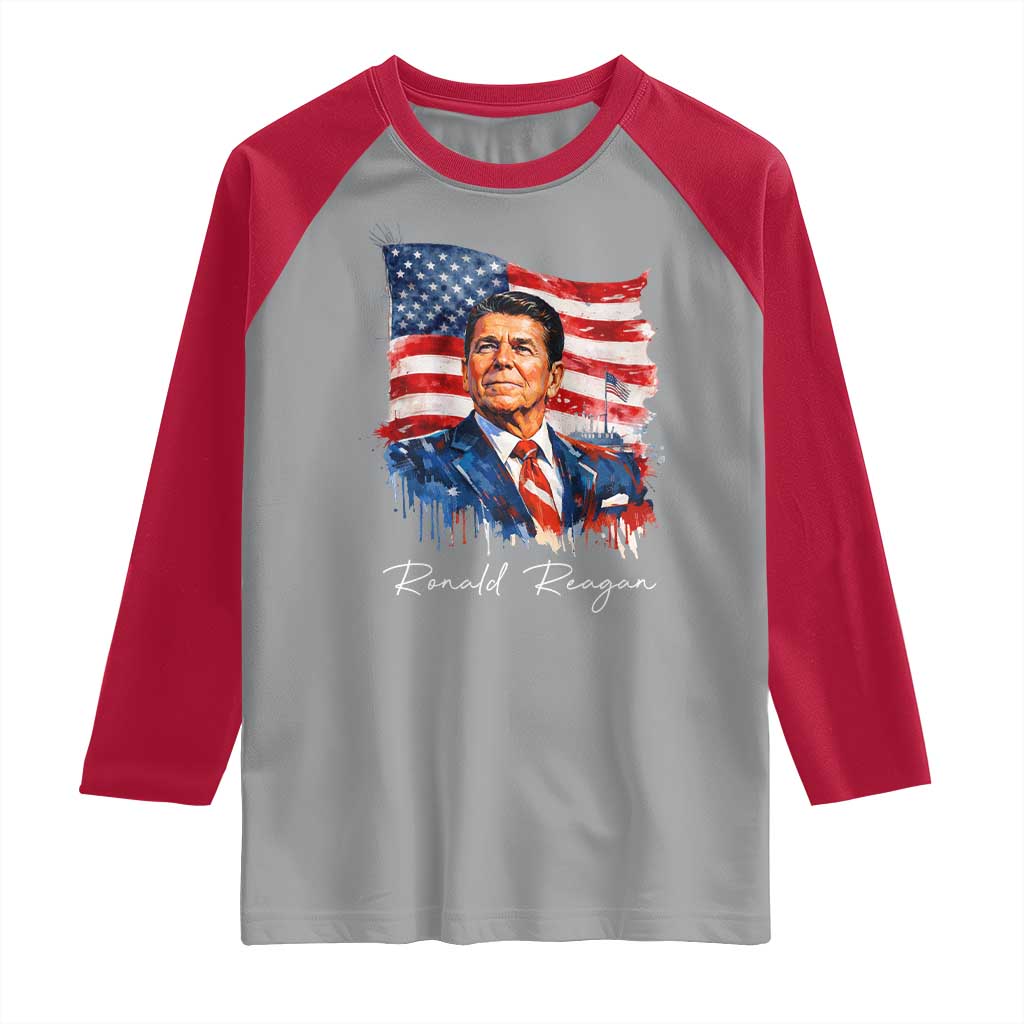 Ronald Reagan Patriotic American Flag President Raglan Shirt TS14 Sport Gray Red Print Your Wear
