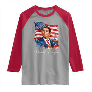 Ronald Reagan Patriotic American Flag President Raglan Shirt TS14 Sport Gray Red Print Your Wear