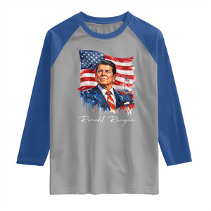 Ronald Reagan Patriotic American Flag President Raglan Shirt TS14 Sport Gray Royal Print Your Wear