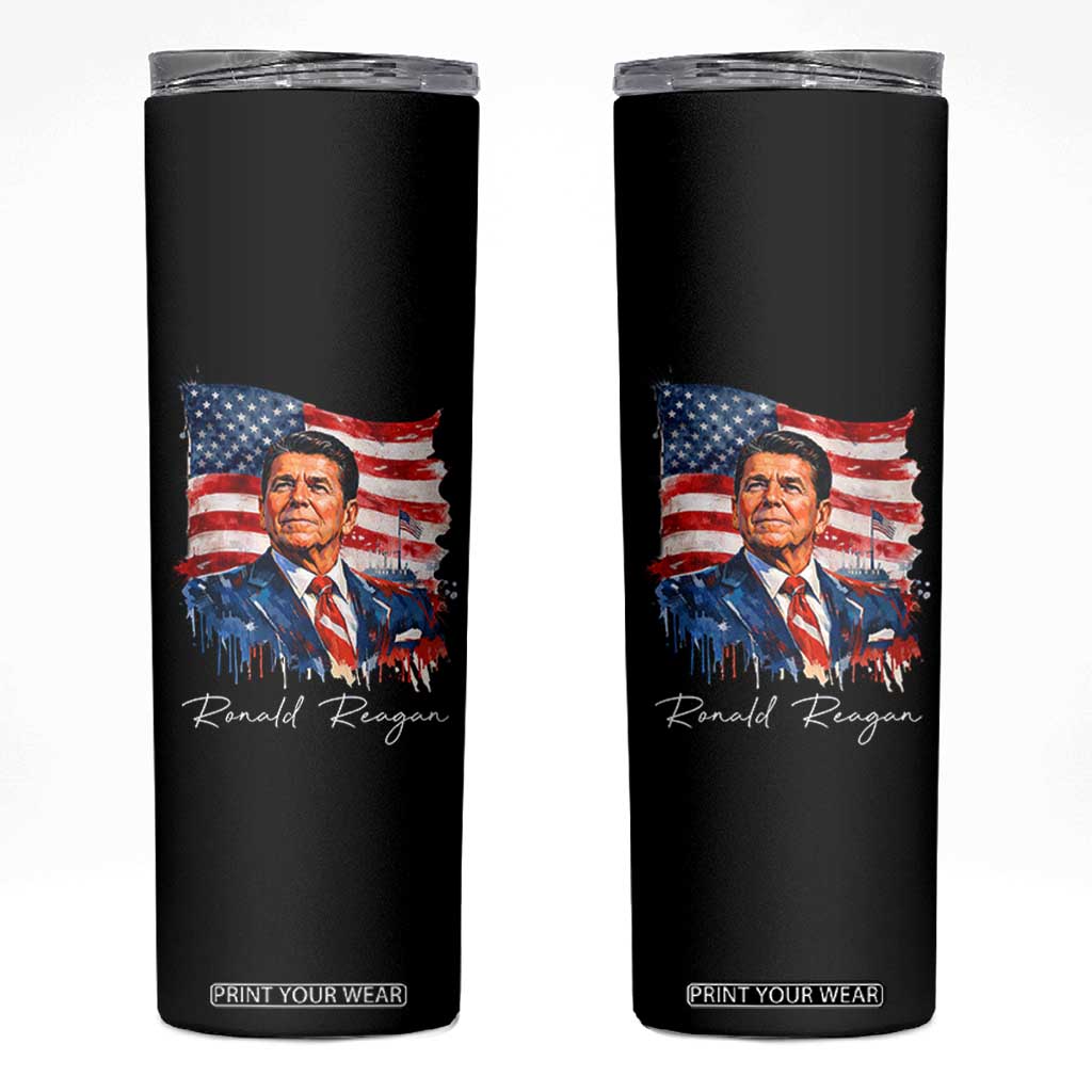 Ronald Reagan Patriotic American Flag President Skinny Tumbler TS14 Black Print Your Wear