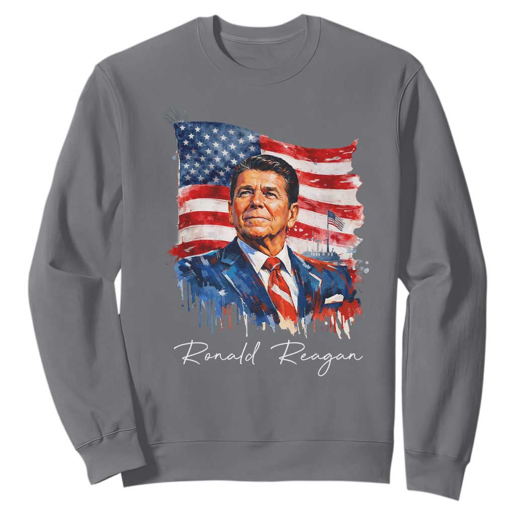 Ronald Reagan Patriotic American Flag President Sweatshirt TS14 Charcoal Print Your Wear