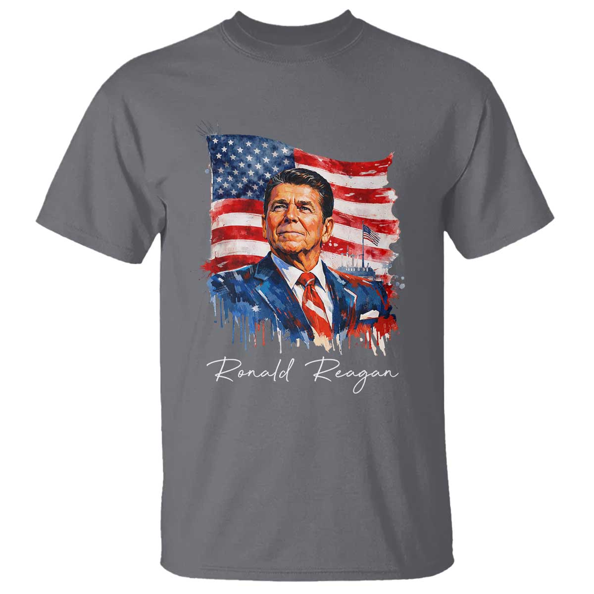 Ronald Reagan Patriotic American Flag President T Shirt TS14 Charcoal Print Your Wear