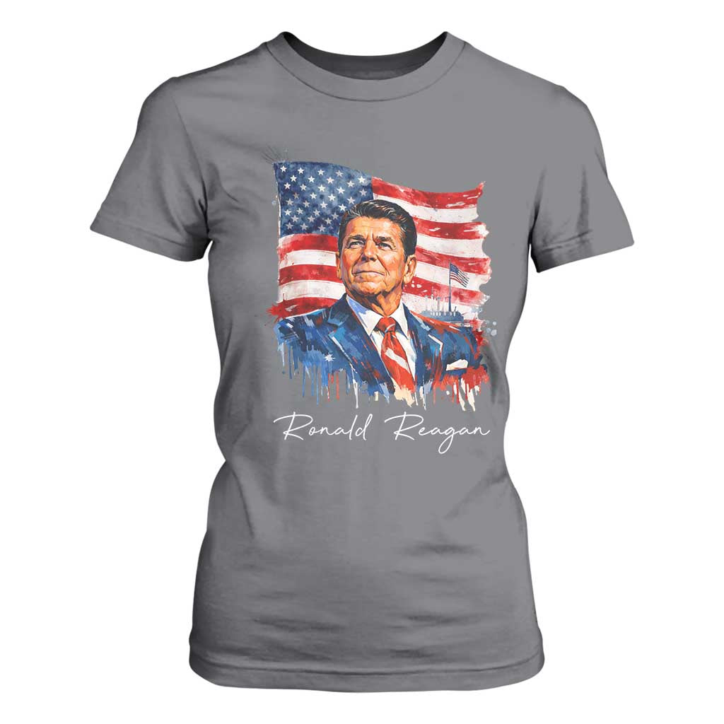 Ronald Reagan Patriotic American Flag President T Shirt For Women TS14 Charcoal Print Your Wear