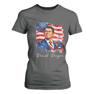 Ronald Reagan Patriotic American Flag President T Shirt For Women TS14 Dark Heather Print Your Wear