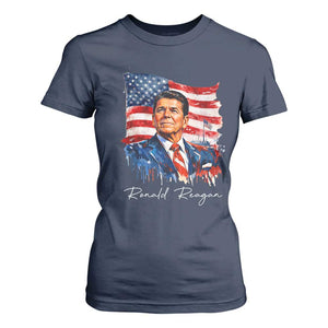 Ronald Reagan Patriotic American Flag President T Shirt For Women TS14 Navy Print Your Wear