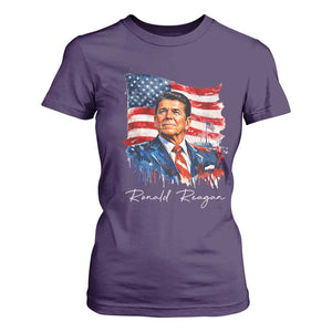 Ronald Reagan Patriotic American Flag President T Shirt For Women TS14 Purple Print Your Wear