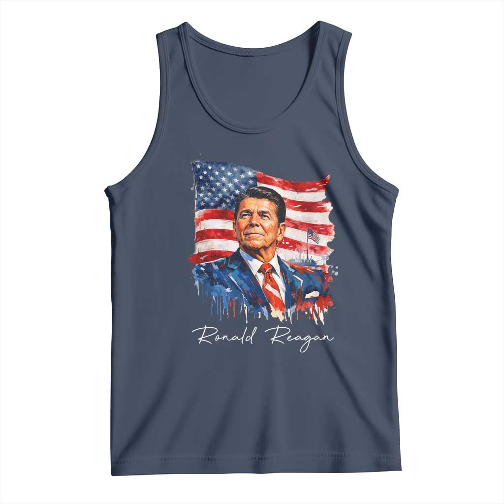 Ronald Reagan Patriotic American Flag President Tank Top TS14 Navy Print Your Wear