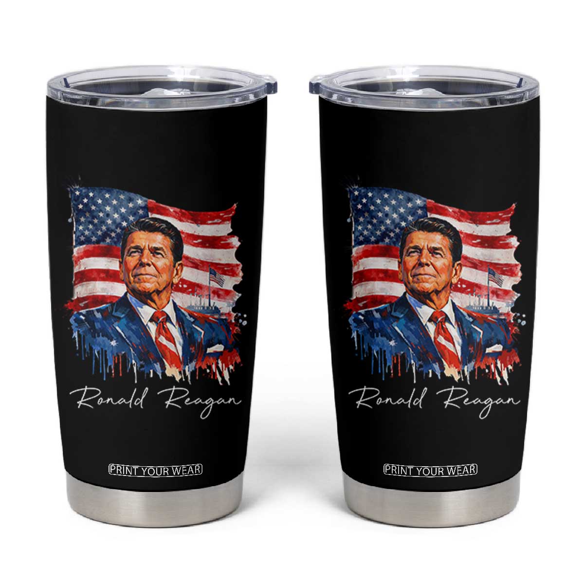 Ronald Reagan Patriotic American Flag President Tumbler Cup TS14 Black Print Your Wear