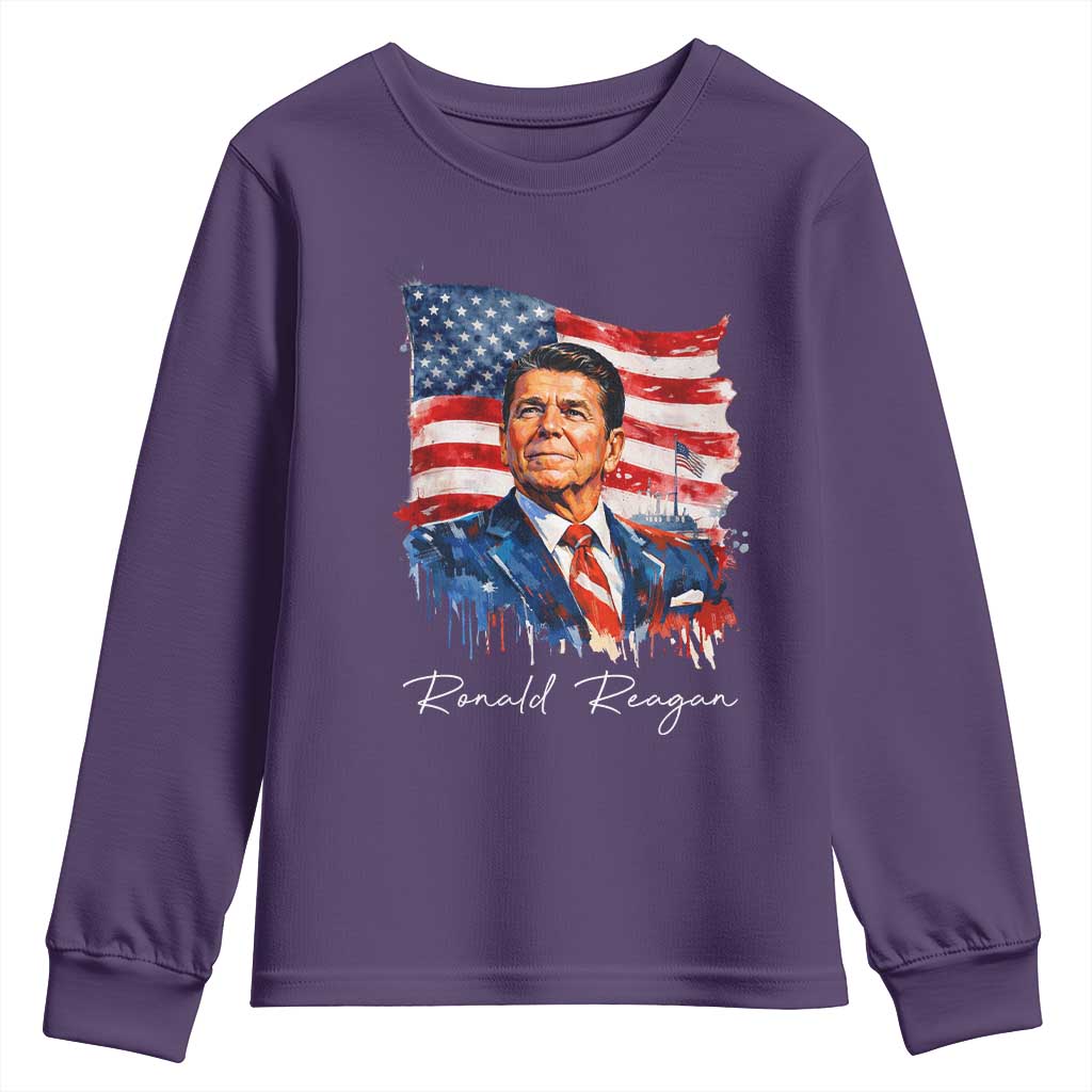 Ronald Reagan Patriotic American Flag President Youth Sweatshirt TS14 Purple Print Your Wear