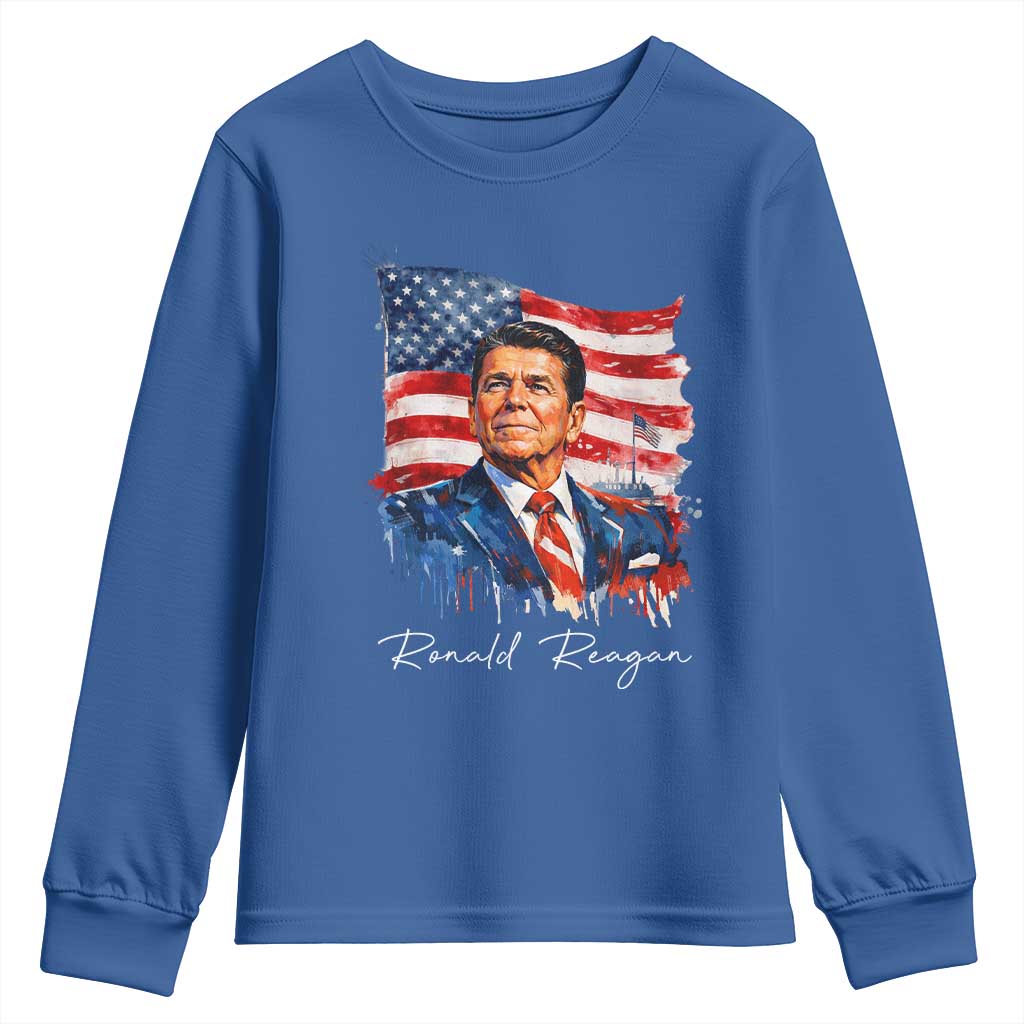 Ronald Reagan Patriotic American Flag President Youth Sweatshirt TS14 Royal Blue Print Your Wear