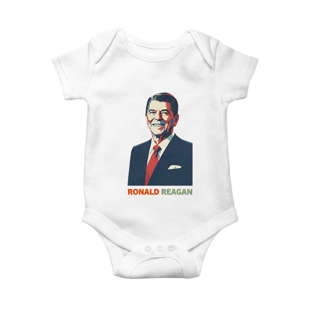 Ronald Reagan Baby Onesie American Flag US President TS14 White Print Your Wear