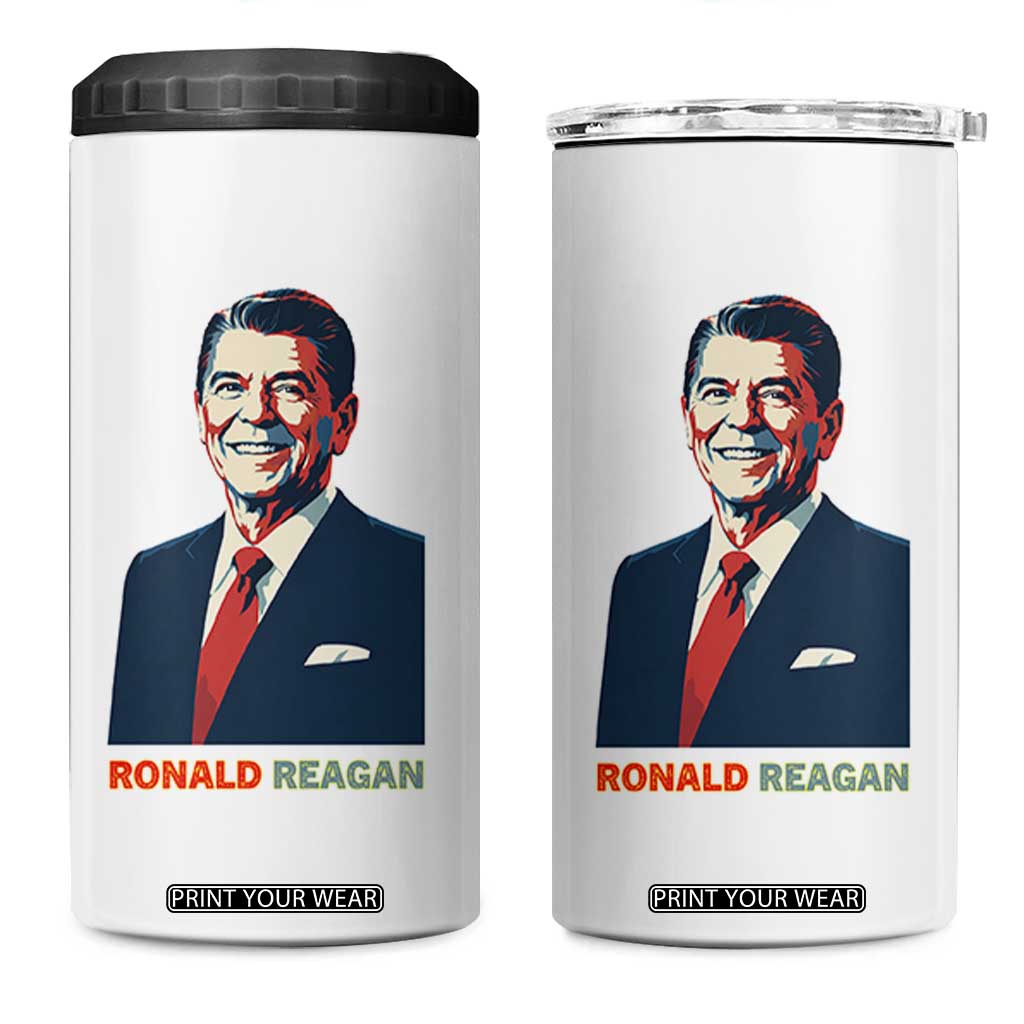 Ronald Reagan 4 in 1 Can Cooler Tumbler American Flag US President TS14 One Size: 16 oz White Print Your Wear