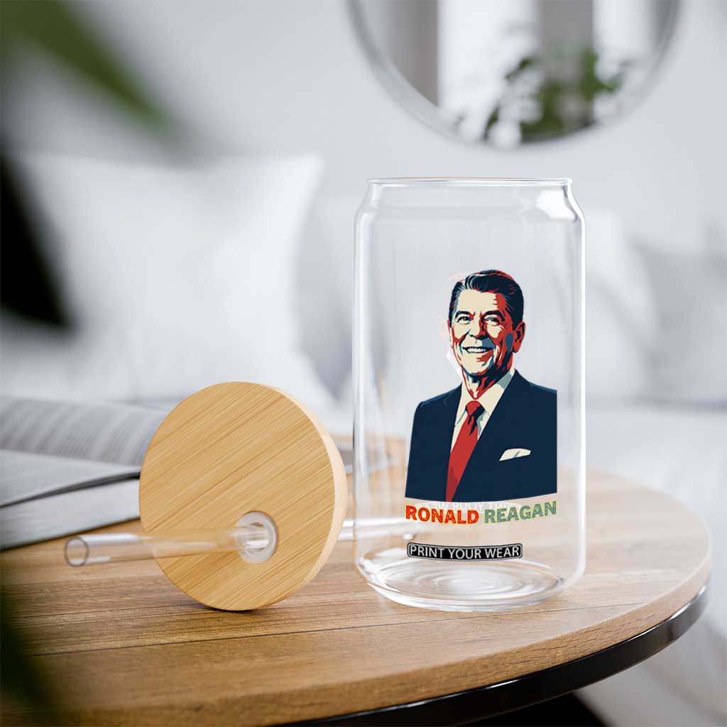Ronald Reagan Glass Can American Flag US President TS14 Print Your Wear
