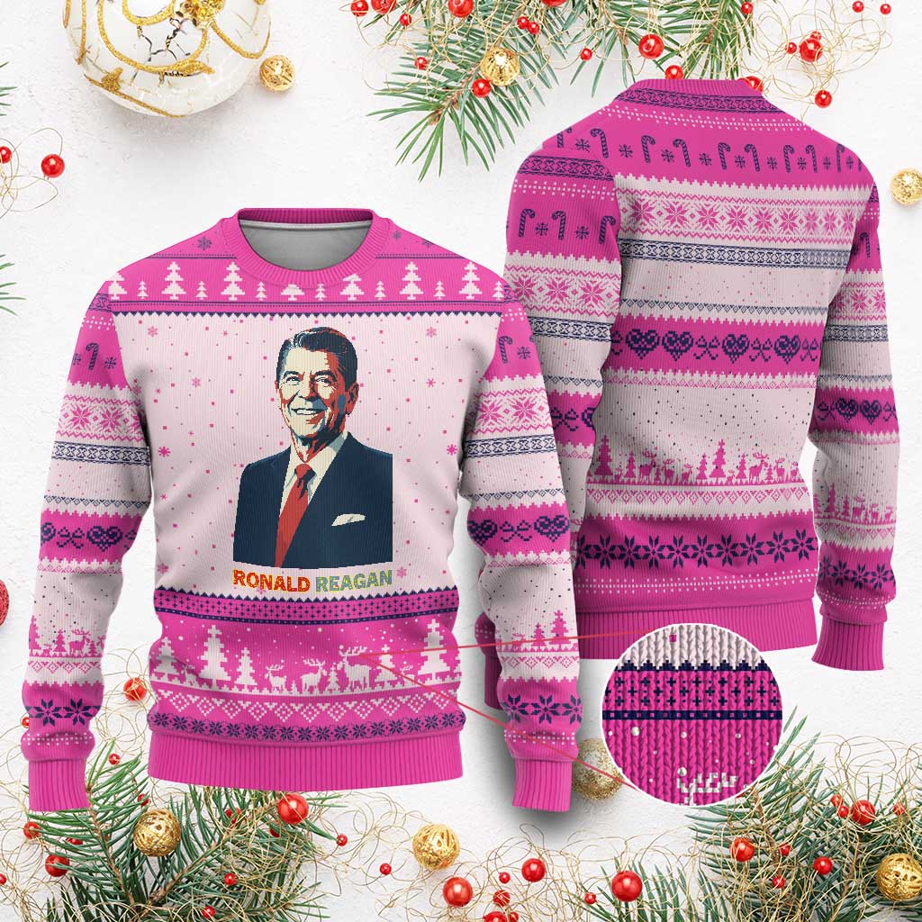Ronald Reagan Ugly Christmas Sweater American Flag US President TS14 Hot Pink Print Your Wear