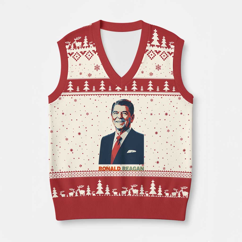 Ronald Reagan V-Neck Knit Sweater Vest American Flag US President TS14 Beige Red Print Your Wear