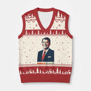 Ronald Reagan V-Neck Knit Sweater Vest American Flag US President TS14 Beige Red Print Your Wear
