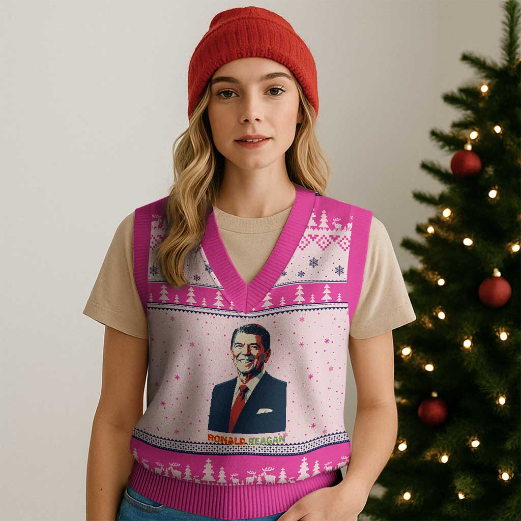 Ronald Reagan V-Neck Knit Sweater Vest American Flag US President TS14 Hot Pink Print Your Wear