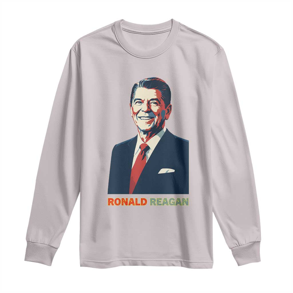 Ronald Reagan Long Sleeve Shirt American Flag US President TS14 Ice Gray Print Your Wear