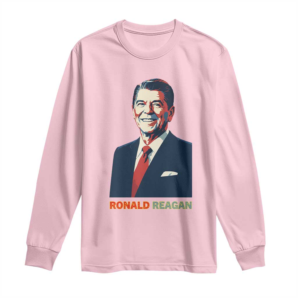 Ronald Reagan Long Sleeve Shirt American Flag US President TS14 Light Pink Print Your Wear