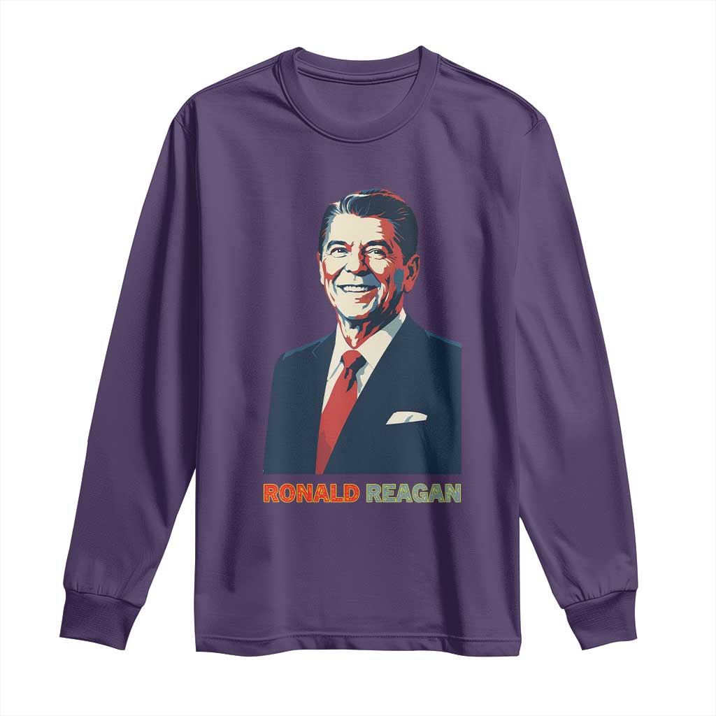 Ronald Reagan Long Sleeve Shirt American Flag US President TS14 Purple Print Your Wear