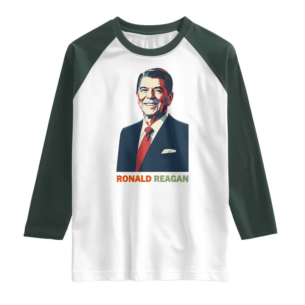 Ronald Reagan Raglan Shirt American Flag US President TS14 White Dark Forest Green Print Your Wear