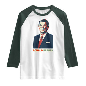 Ronald Reagan Raglan Shirt American Flag US President TS14 White Dark Forest Green Print Your Wear