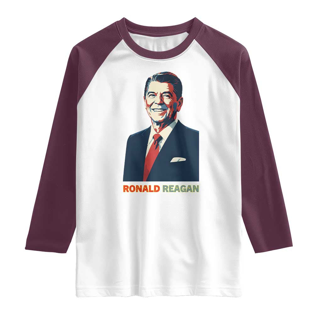 Ronald Reagan Raglan Shirt American Flag US President TS14 White Maroon Print Your Wear