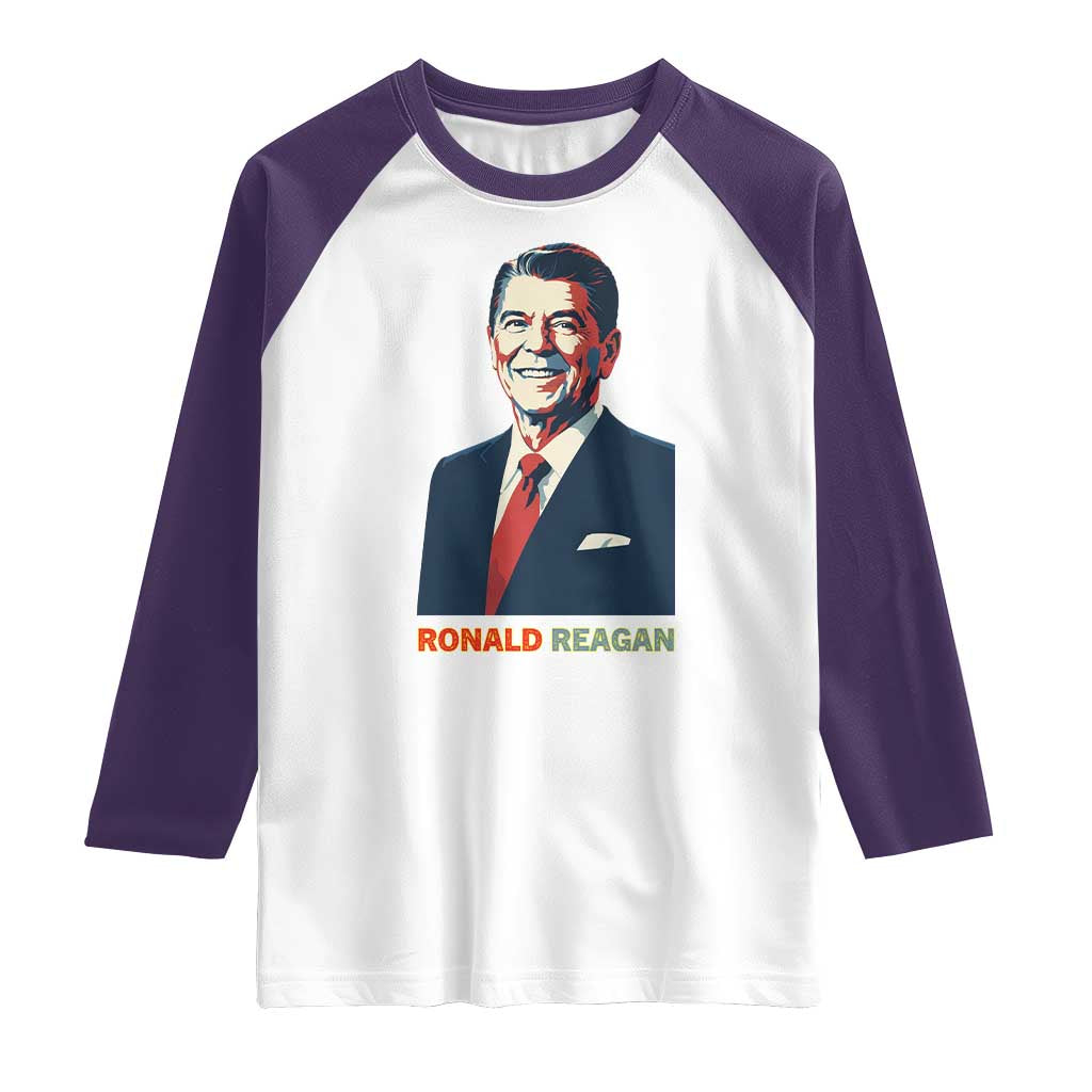 Ronald Reagan Raglan Shirt American Flag US President TS14 White Purple Print Your Wear