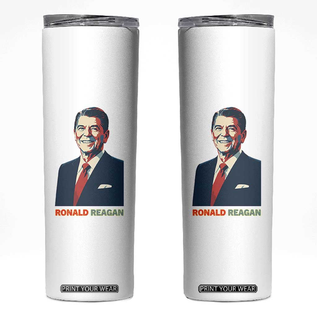 Ronald Reagan Skinny Tumbler American Flag US President TS14 White Print Your Wear