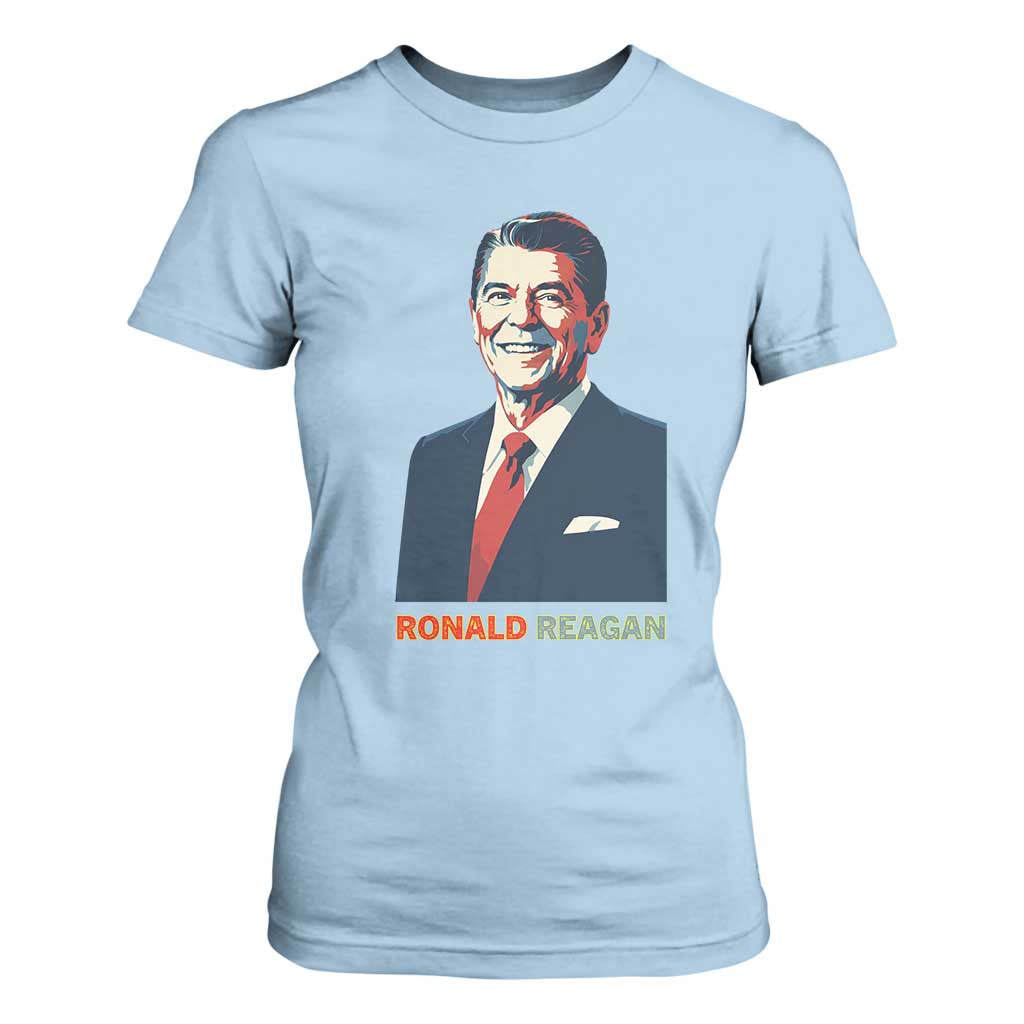 Ronald Reagan T Shirt For Women American Flag US President TS14 Light Blue Print Your Wear