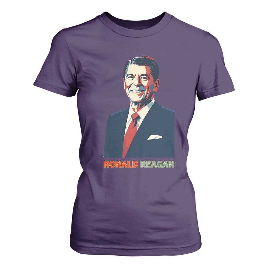 Ronald Reagan T Shirt For Women American Flag US President TS14 Purple Print Your Wear