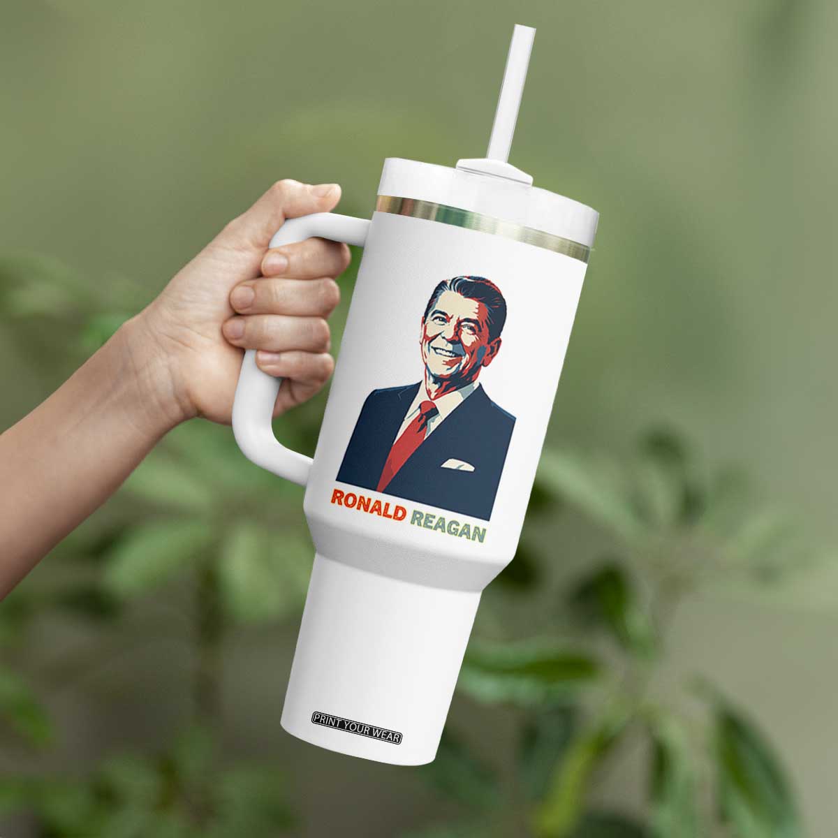 Ronald Reagan Tumbler With Handle American Flag US President TS14 Print Your Wear