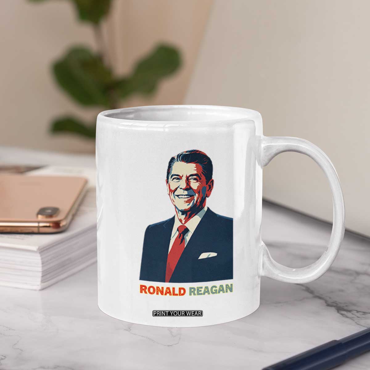 Ronald Reagan Coffee Mug American Flag US President TS14 Print Your Wear