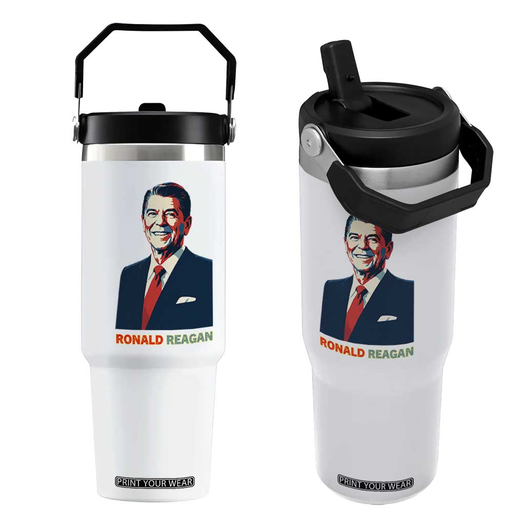Ronald Reagan Flip Straw Tumbler American Flag US President TS14 One Size: 30 oz Print Your Wear