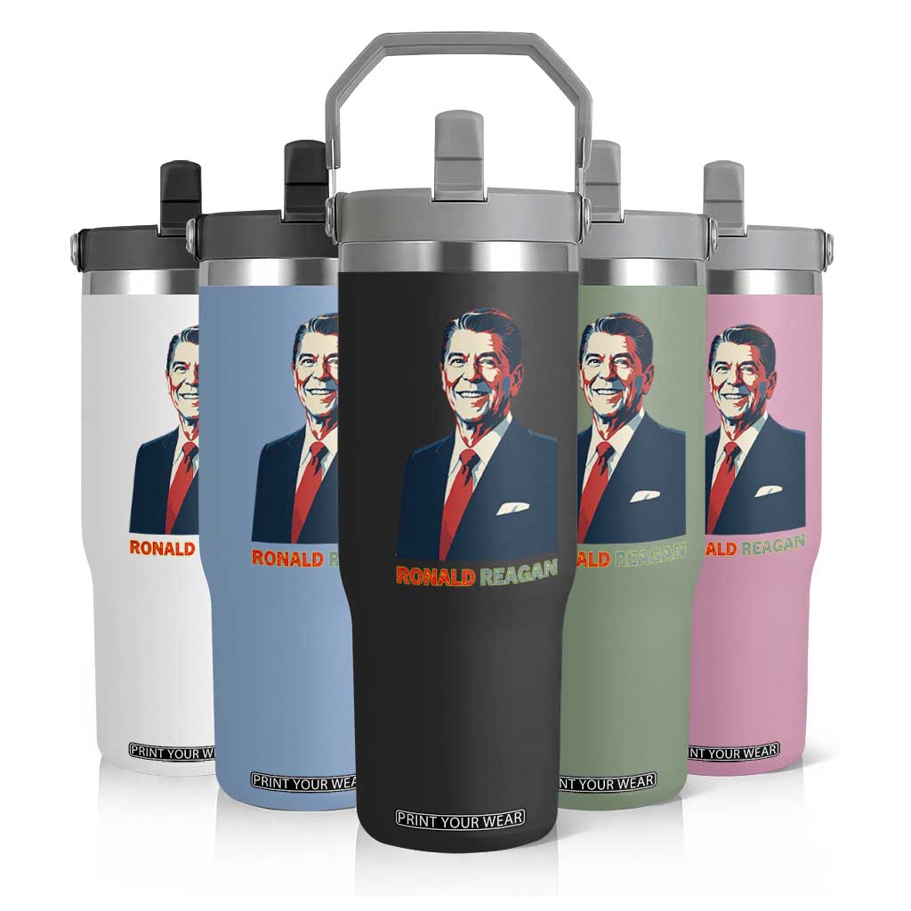 Ronald Reagan Flip Straw Tumbler American Flag US President TS14 Print Your Wear