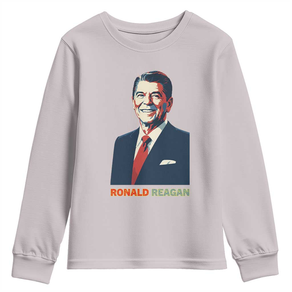 Ronald Reagan Youth Sweatshirt American Flag US President TS14 Ice Gray Print Your Wear
