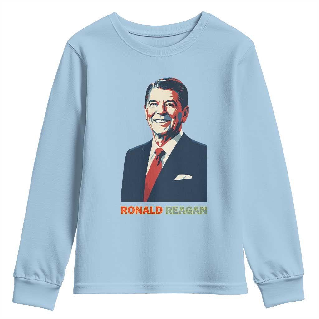 Ronald Reagan Youth Sweatshirt American Flag US President TS14 Light Blue Print Your Wear