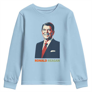 Ronald Reagan Youth Sweatshirt American Flag US President TS14 Light Blue Print Your Wear