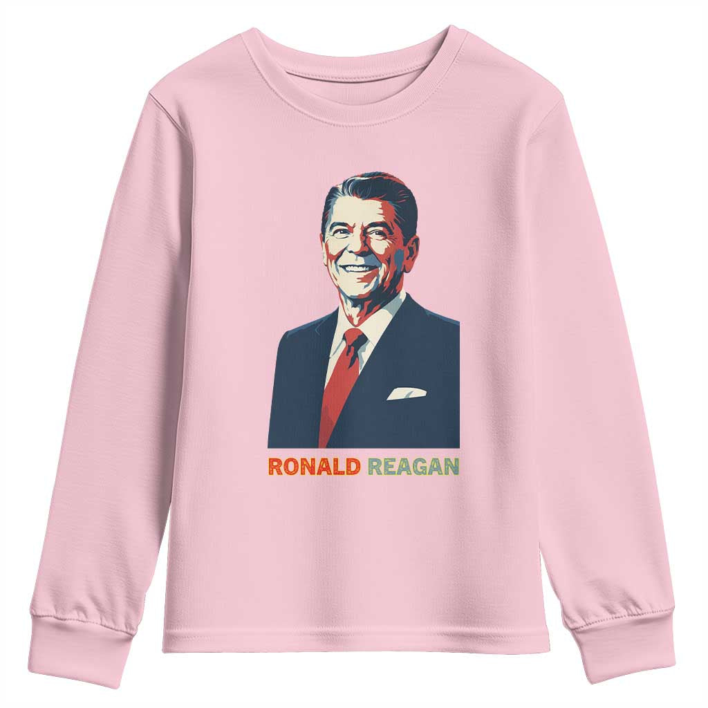 Ronald Reagan Youth Sweatshirt American Flag US President TS14 Light Pink Print Your Wear