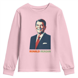 Ronald Reagan Youth Sweatshirt American Flag US President TS14 Light Pink Print Your Wear