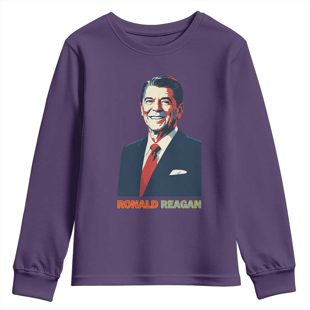 Ronald Reagan Youth Sweatshirt American Flag US President TS14 Purple Print Your Wear