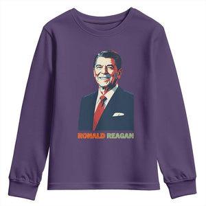Ronald Reagan Youth Sweatshirt American Flag US President TS14 Purple Print Your Wear